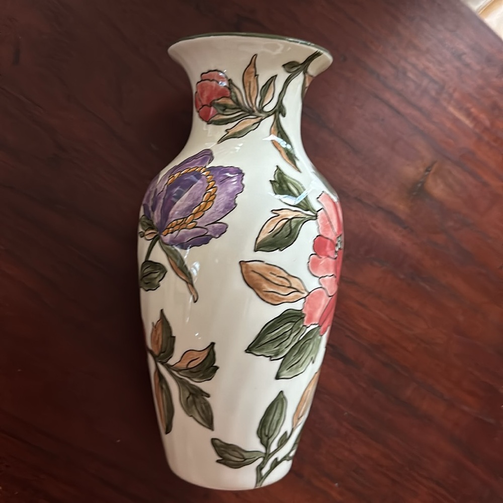 10” Vintage Gien France “Les Grandes Fleurs de Gien” vase - Picture 7 of 8